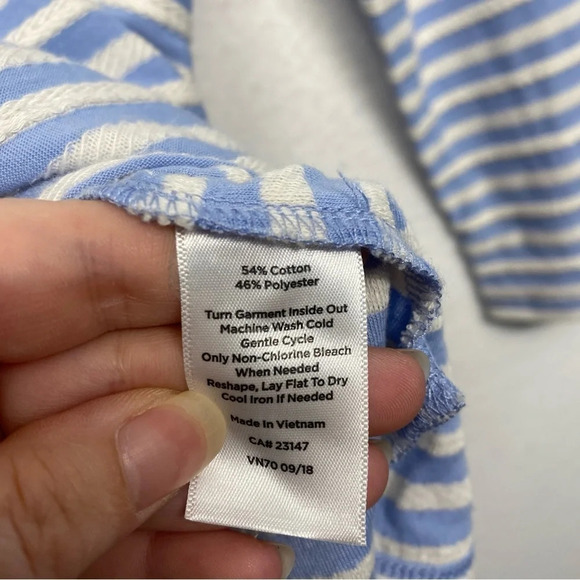 Talbots Petites LP PL Stripe Square Neck Blouse Blue White Nautical Shirt - Picture 4 of 5